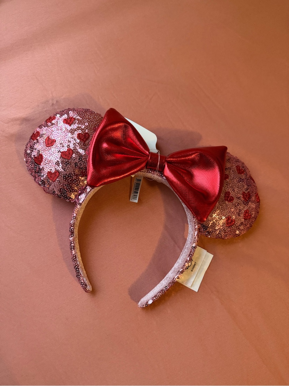 Sequin Heart Minnie Ears Headband with Red Bow - Kids Accessories